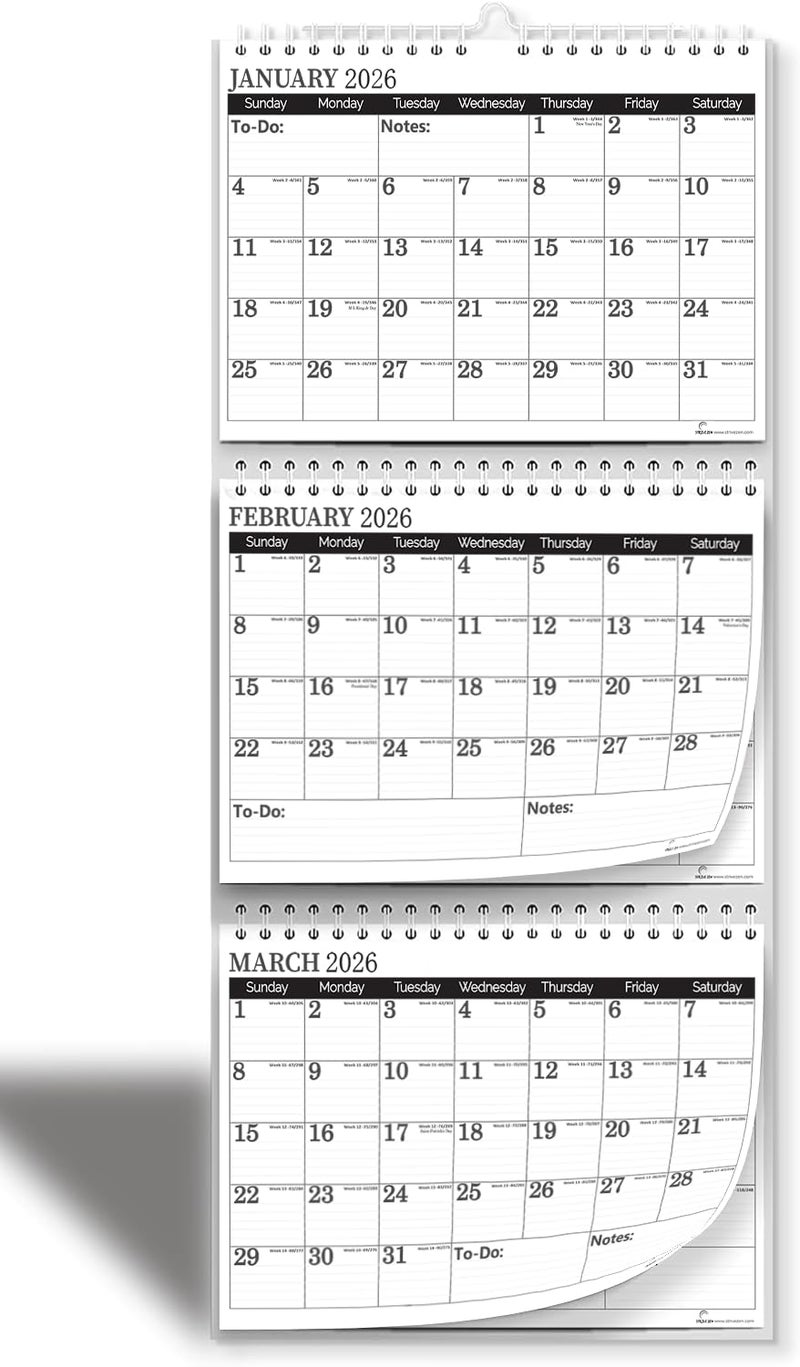 STRIVE ZEN 3 Month Calendar 2026-2027, Move-a-Page, Monthly, Vertical, January 26 - December 27, 11x25 In, Big Ruled Daily Blocks, Julian Days, Week Number, Minimalist, Busy Families, Office - Image 1